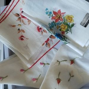 Mid Century Modern Handrolled  Embroidered Handkerchief Suite of Four